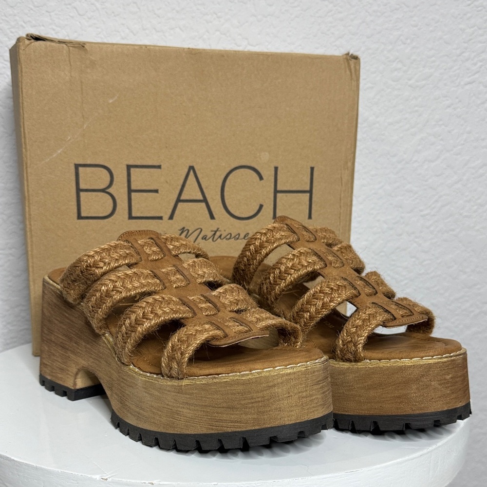 NIB BEACH BY MATISSE DAZE COGNAC BRAIDED JUTE PLATFORM SANDALS BOHO SIZE 10 - Picture 2 of 14